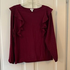J. Crew Burgundy Ruffle Blouse